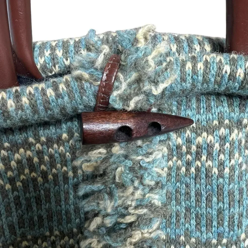 Anthropologie Green 100% Wool Knit Tote Satchel Bag Shopper Tote